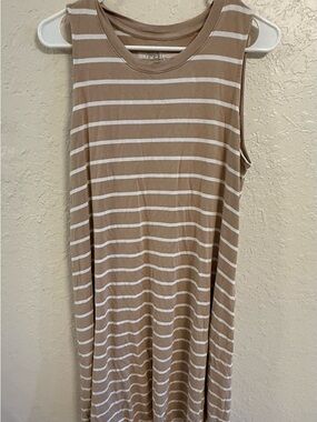 Time and Tru Taupe & White Striped Tee Dress